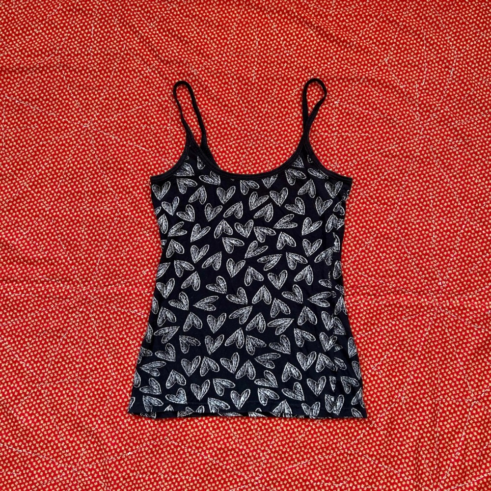 No Boundaries 2000s Black White Heart Print Cami Tank Top Womens Medium